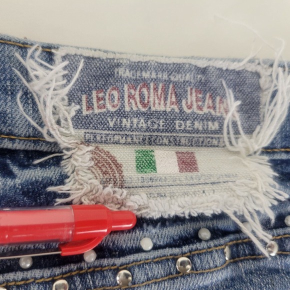 Leo Roma Juniors Jeans 7 Low Rise Capri Womens Studded Distressed Blue Denim - Picture 15 of 16